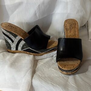 INC International Concepts Black and Silver Wedge Sandals